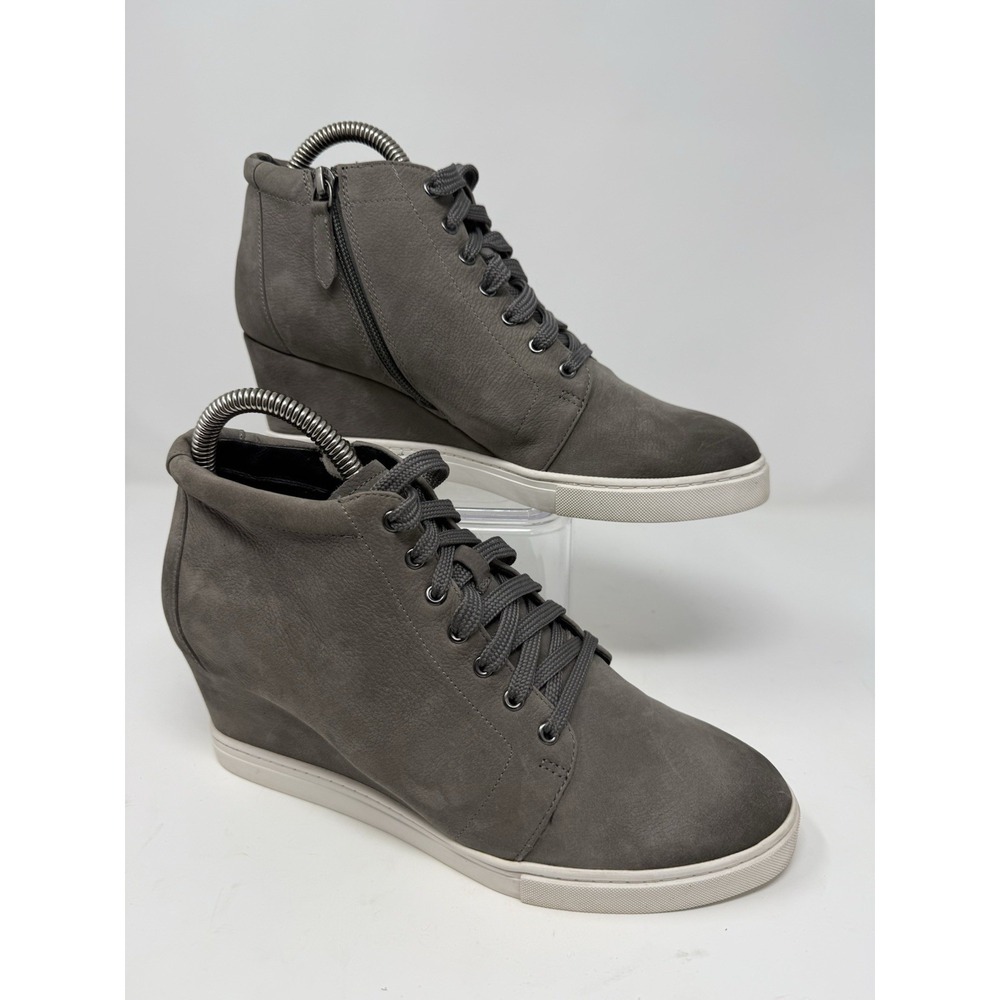 Caslon Soft Gray Leather Wedge Sneakers Shoes Side Zip Laces SZ 9M